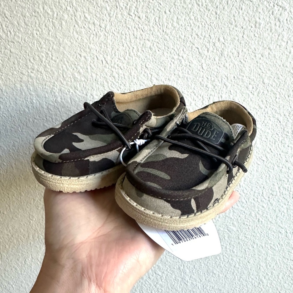 Hey Dude Kids Camo Slip-On Shoes - Olive Green Brown